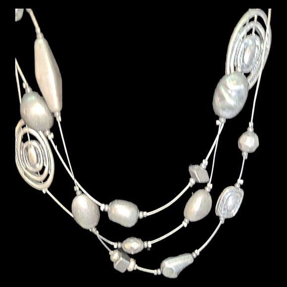 Vintage You & I Silver Tone Multi-strand Pewter Necklace 16"-19" - Picture 1 of 8